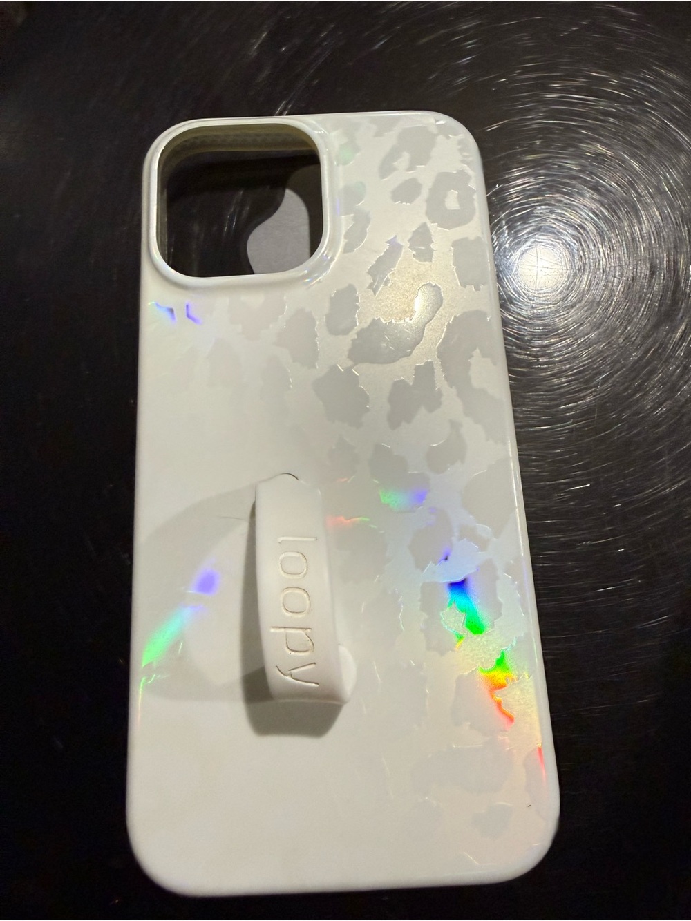 Loopy Case White Holographic Leopard iPhone Case with Built-In Grip